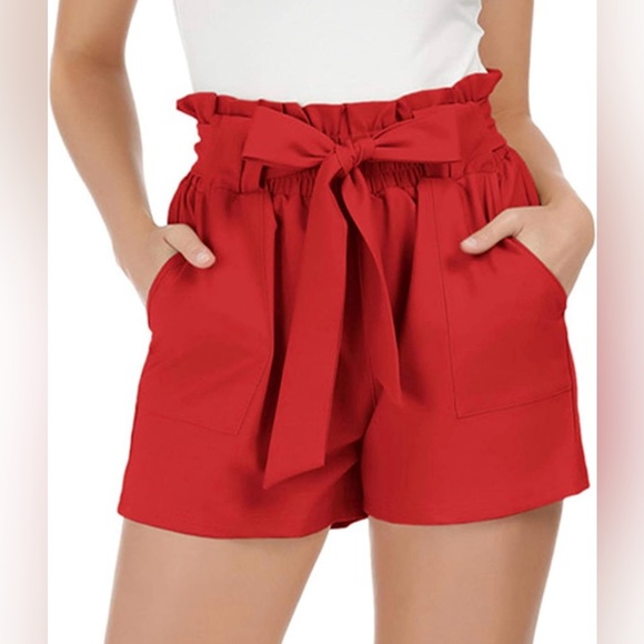 Grace‎ Karin~ Women’s High Waisted with Pockets Paper bag Style Red Short XL NWT - Picture 1 of 6